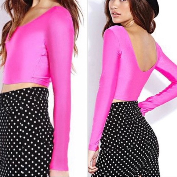 Y2K Forever 21 Vintage crop top | festival got neon pink long sleeve aerobics - Picture 9 of 9